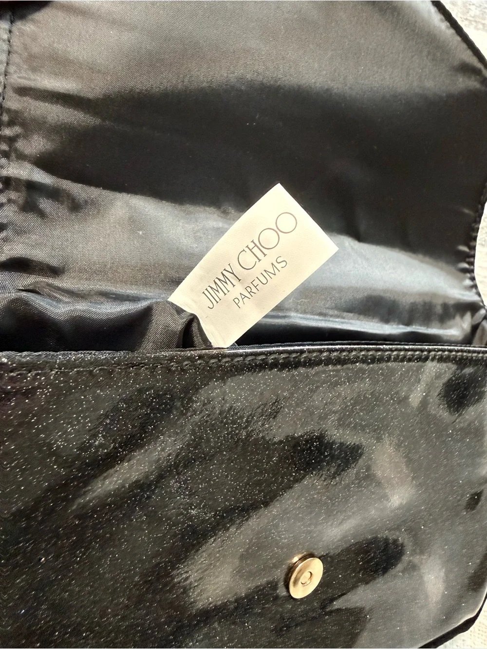 NWT Jimmy Choo Perfums Black Velvet Glitter Evening Bag Clutch Gold chain